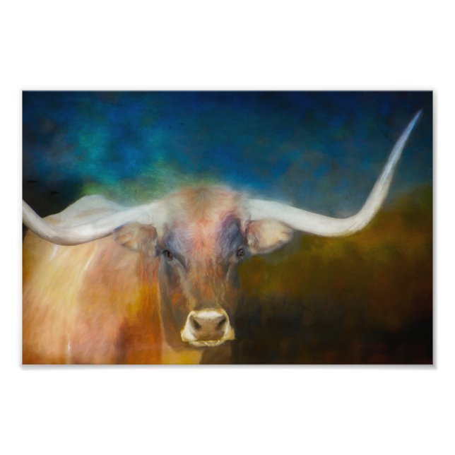 Texas Longhorn Kuh Fotografie blau und rost (Vorne)