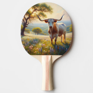 Texas Longhorn-Kuh im Frühling Tischtennis Schläger