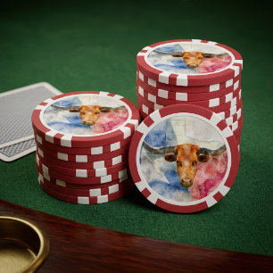 Texas Longhorn Kuh und Flagge Wasserfarben-Kunstwe Pokerchips