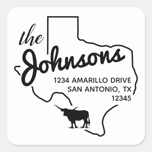 Texas Longhorn Silhouette Quadratischer Aufkleber (Vorderseite)