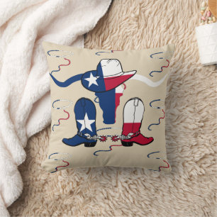Texas Longhorn Steer Cowboy Hat Stiefel und Seil Kissen