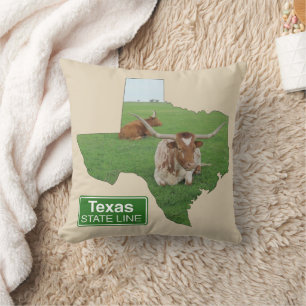 Texas Longhorn Steer Staat Line Unterzeichnen JEDE Kissen