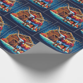 Texas Longhorn Stehend von Weihnachtsstall Geschenkpapier