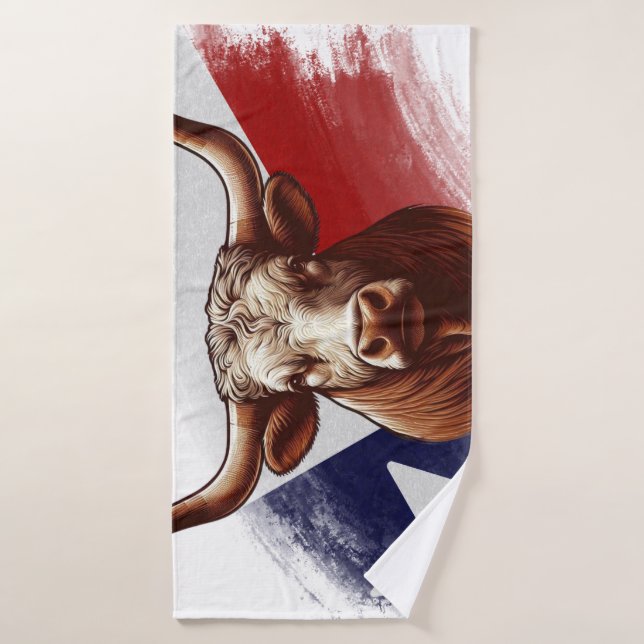 Texas longhorn vache & drapeau (Serviette de bain)