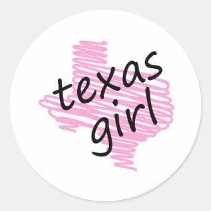 Texas-Mädchen mit gekritzelter Texas-Karte Runder Aufkleber