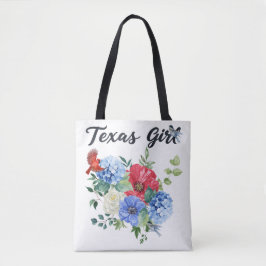 Texas Mädchen mit rot/weiß/blauen Blumen & Vögeln Tasche