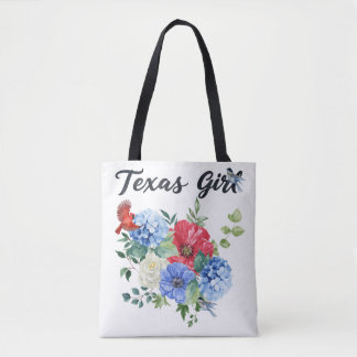 Texas Mädchen mit rot/weiß/blauen Blumen & Vögeln Tasche