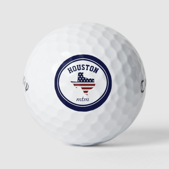 Texas Map | Patriotische Flagge USA | Ihre Stadt o Golfball (Vorderseite)