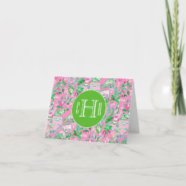 Texas Map Pink & Green Preppy Mit Monogramm Dankeskarte