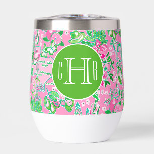 Texas Map Pink & Green Preppy Muster Mit Monogramm