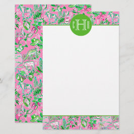 Texas Map Pink & Green Preppy Muster Mit Monogramm Briefpapier