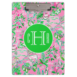 Texas Map Pink & Green Preppy Muster Mit Monogramm Klemmbrett
