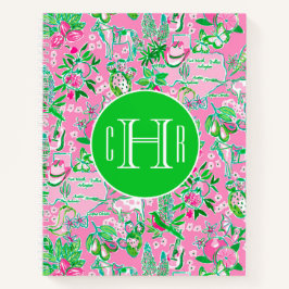 Texas Map Pink & Green Preppy Muster Mit Monogramm Notizbuch