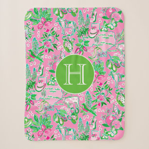 Texas Map Pink & Green Preppy Muster Mit Monogramm Sherpadecke