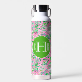 Texas Map Pink & Green Preppy Muster Mit Monogramm Trinkflasche