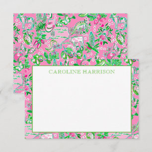 Texas Map Pink & Green Preppy Muster Personalisier Dankeskarte