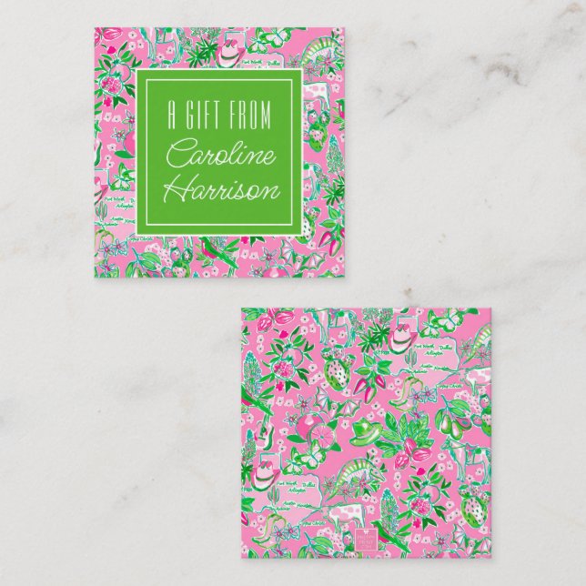 Texas Map Pink & Green Preppy Muster Personalisier Mitteilungskarte (Vorne/Hinten)