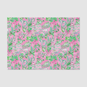 Texas Map Pink & Green Preppy Muster Seidenpapier
