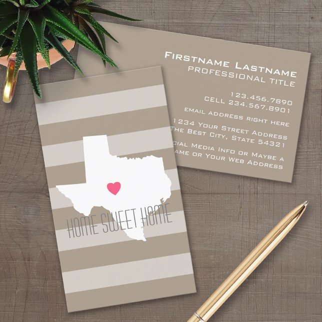 Texas Map Zuhause Staat Liebe mit benutzerdefinier Visitenkarte (Custom Business Card Template)