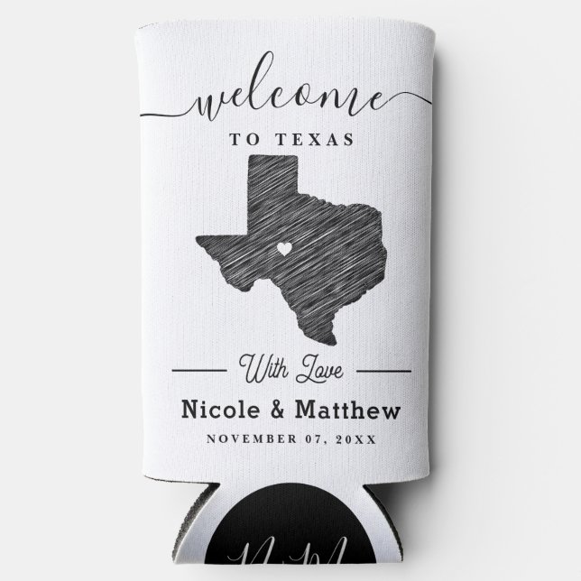Texas Minimalistisch Texan Map Wedding Willkommen Selters Dosenkühler (Vorderseite)