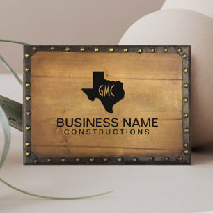 Texas Monogram Logo Vintag Leder & Holz Visitenkarte