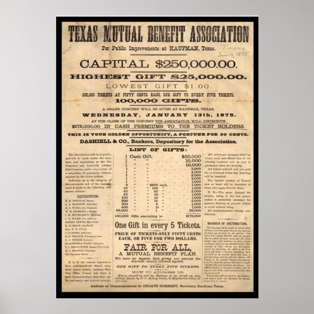 Texas Mutual Benefit Association Poster (Vorne)