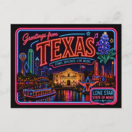 Texas Neon Staat Retro Vintage Postkarte