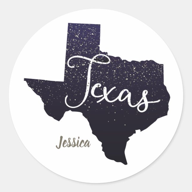 Texas Night Stars Staat Form Runder Aufkleber (Vorderseite)
