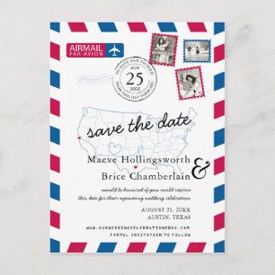 Texas Northern California Airmail Save the Date Ankündigungspostkarte