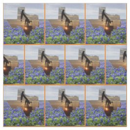 Texas Oil Pump Jack Sunset and Bluebonnets Border Stoff