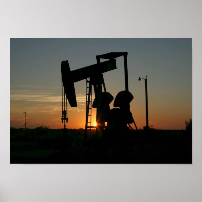 Texas Oil Pumpjack auf Sunset Poster (Vorne)