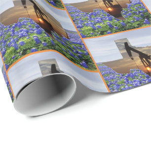Texas Ölpumpen Jack bei Sonnenuntergang auf Blueb Geschenkpapier