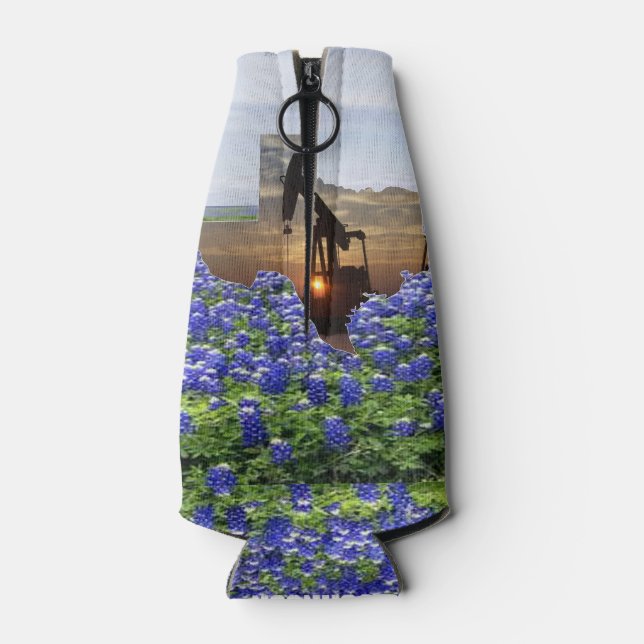 Texas Ölpumpen Jack bei Sonnenuntergang auf Bluebo Flaschenkühler (Rückseite)