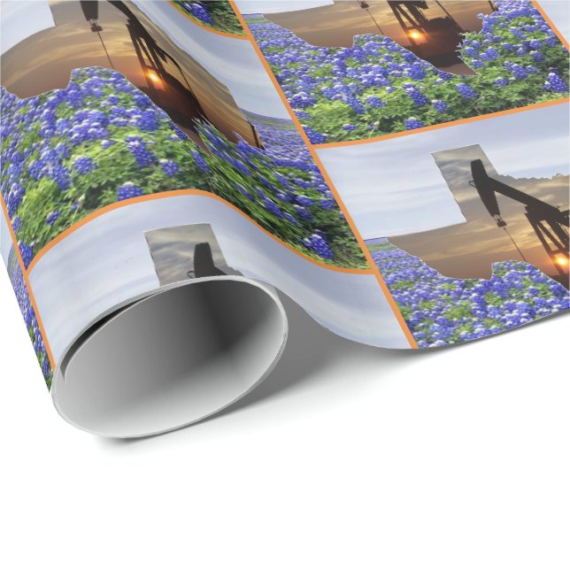 Texas Ölpumpen Jack bei Sonnenuntergang auf Bluebo Geschenkpapier (Rolleneckpunkt)