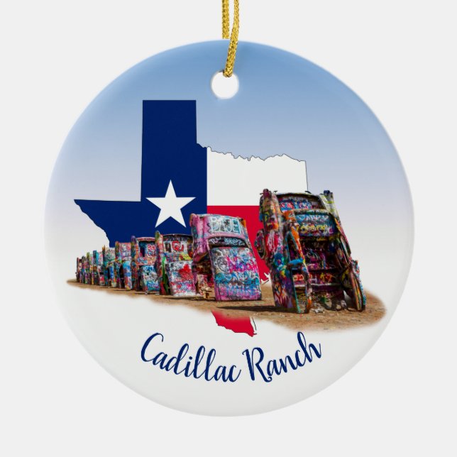 Texas outline & Cadillac Ranch Cars Keramik Ornament (Vorne)