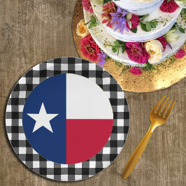 Texas Plate, Büffel kariert USA & Texas Flag Pappteller