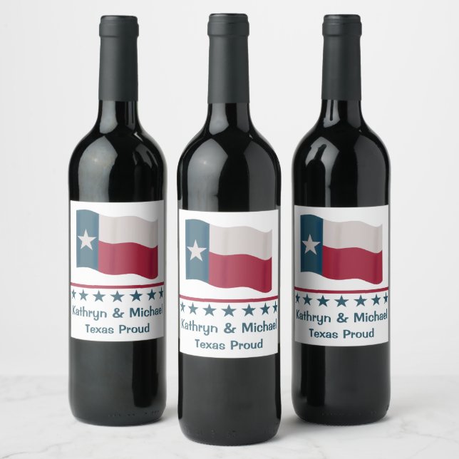 Texas Proud Long Star Flaggenname Personalisiert Weinetikett (Flaschen)