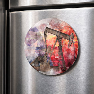 Texas Pumpjack-Aquarell mit Texas-Flaggen-Kunst Magnet