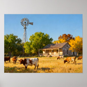 Texas Ranch House im Herbst Poster