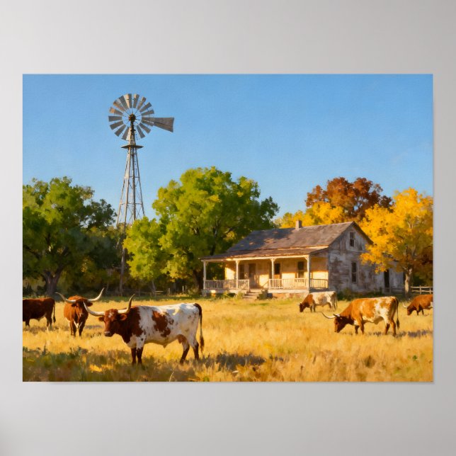 Texas Ranch House im Herbst Poster (Vorne)