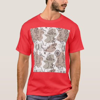 Texas Rancher Cowboy Boots Hat Western Patt T-Shirt