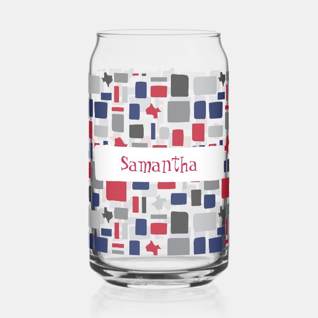 Texas Red & Blue Wonky Squares & Rectangle Dosenglas (Links)