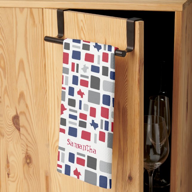 Texas Red & Blue Wonky Squares & Rectangle Geschirrtuch (Drittel gefaltet)