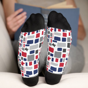 Texas Red & Blue Wonky Squares & Rectangle Socken