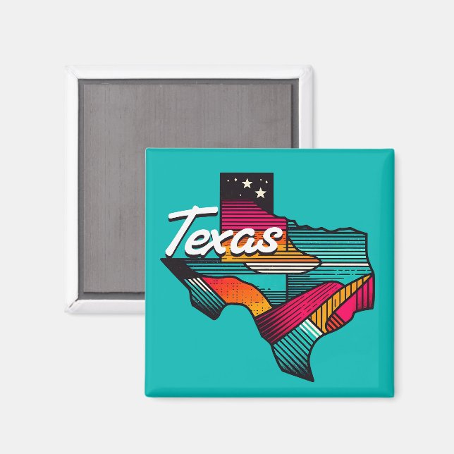 Texas Retro Sunset Lone Star Staat Souvenir Magnet (Vorderseite/Rückseite)