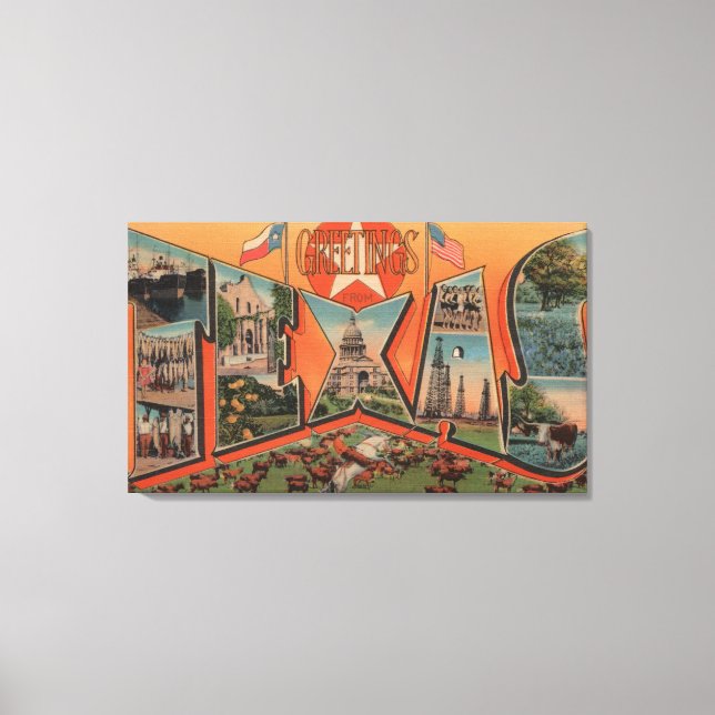 Texas (Rinderweiden)Großbuchstaben Leinwanddruck (Vorderseite)