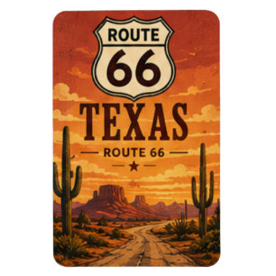 Texas Route 66 Kaktus Sonnenuntergang Road Art Magnet