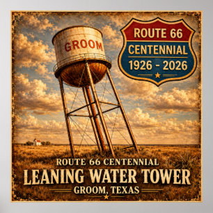 Texas Route 66 Schiefer Turm Poster