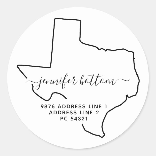 Texas Rücksendeadresse Neue Heimat Runder Aufkleber (Vorderseite)