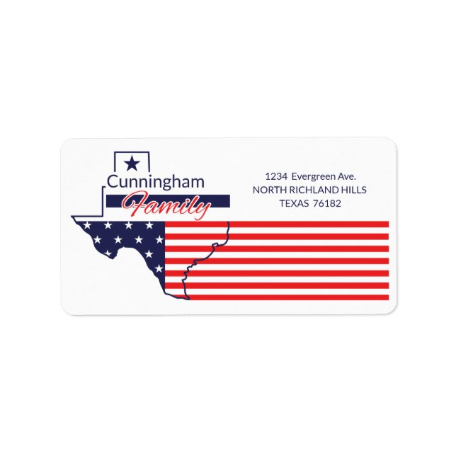 Texas Rücksendeadresse Patriotische US Flagge Adressaufkleber (Vorne)